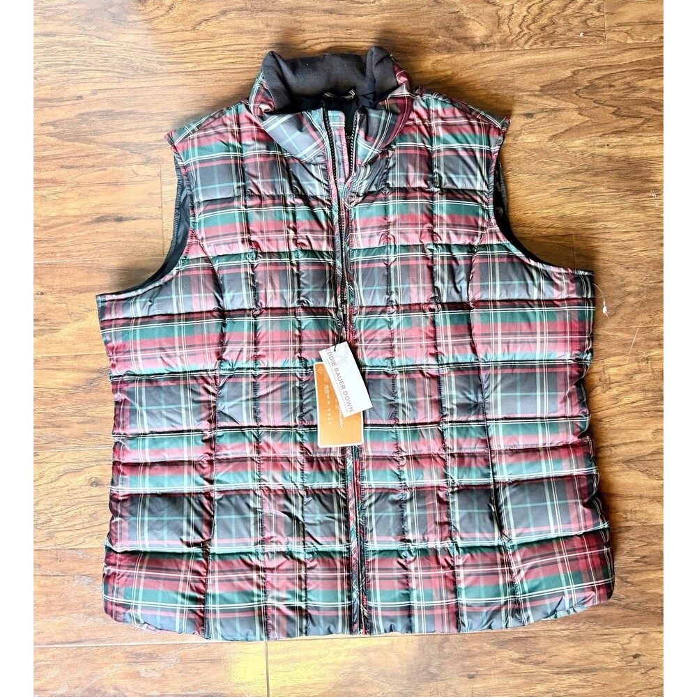 Eddie Bauer Goose Down Puffer Vest Red Tartan Plaid Womens Size-2XL